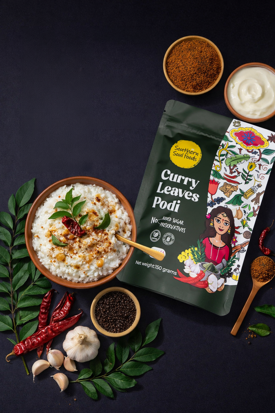 Curry Leaves Podi Curd Rice