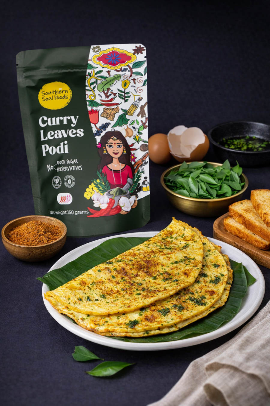 Curry Leaves Podi Omelette