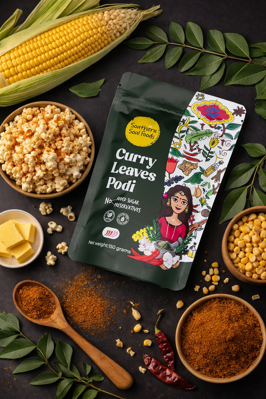 Curry Leaves Podi Corn / Popcorn