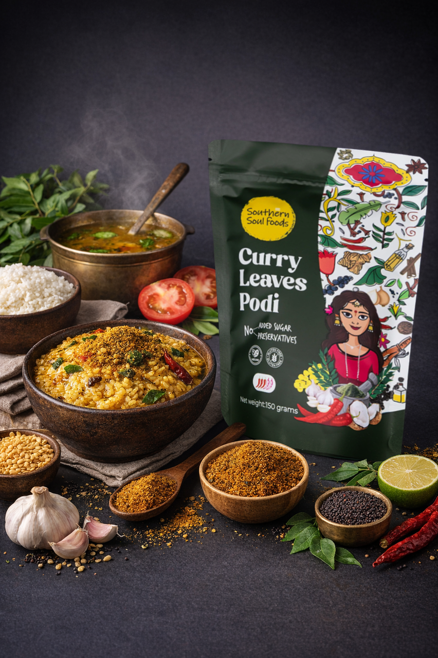 Curry Leaves Podi Rasam Rice