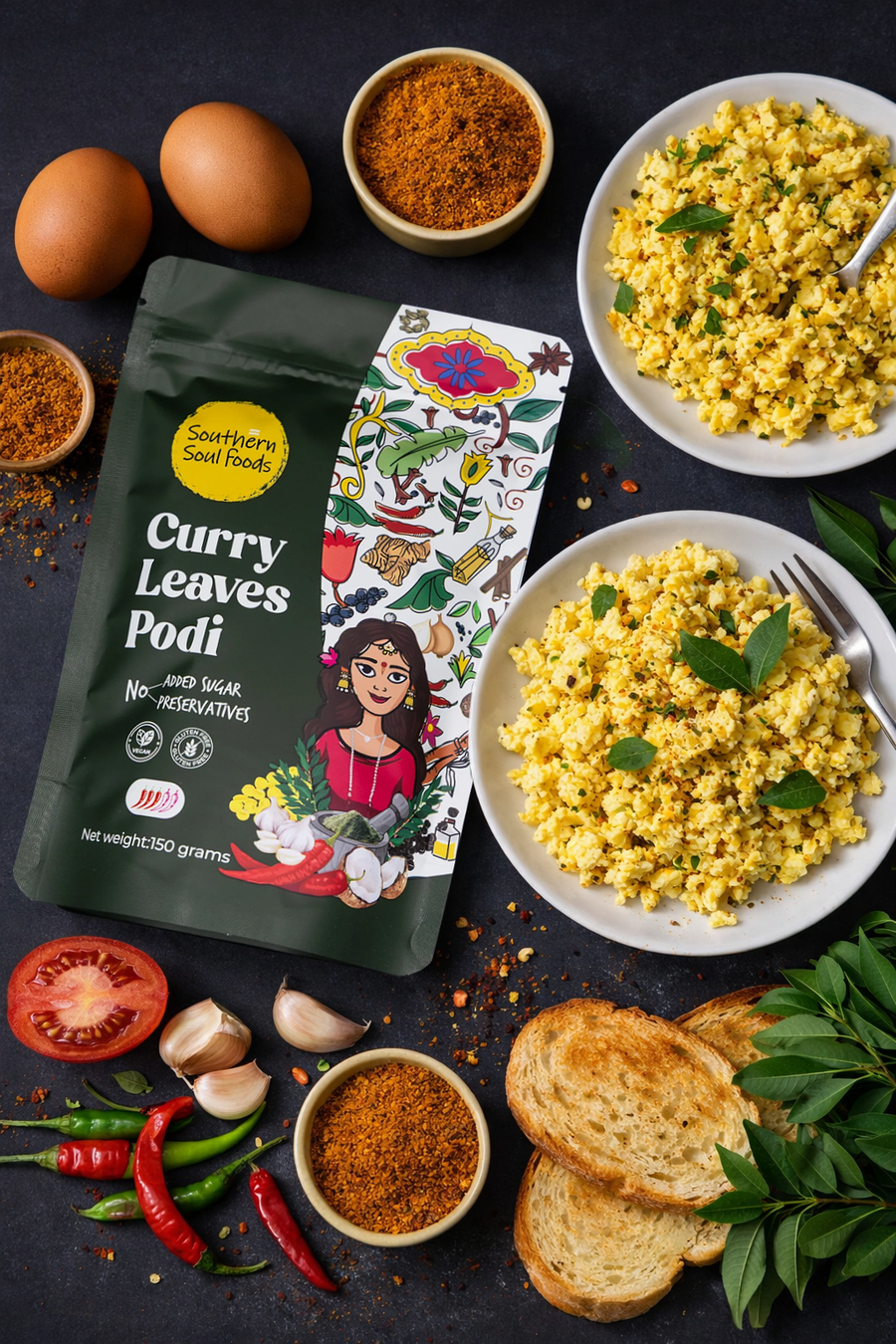 Curry Leaves Podi Scrambled Eggs