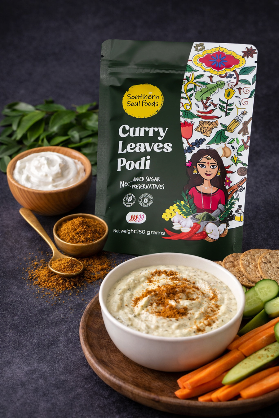 Curry Leaves Podi Yogurt Dip