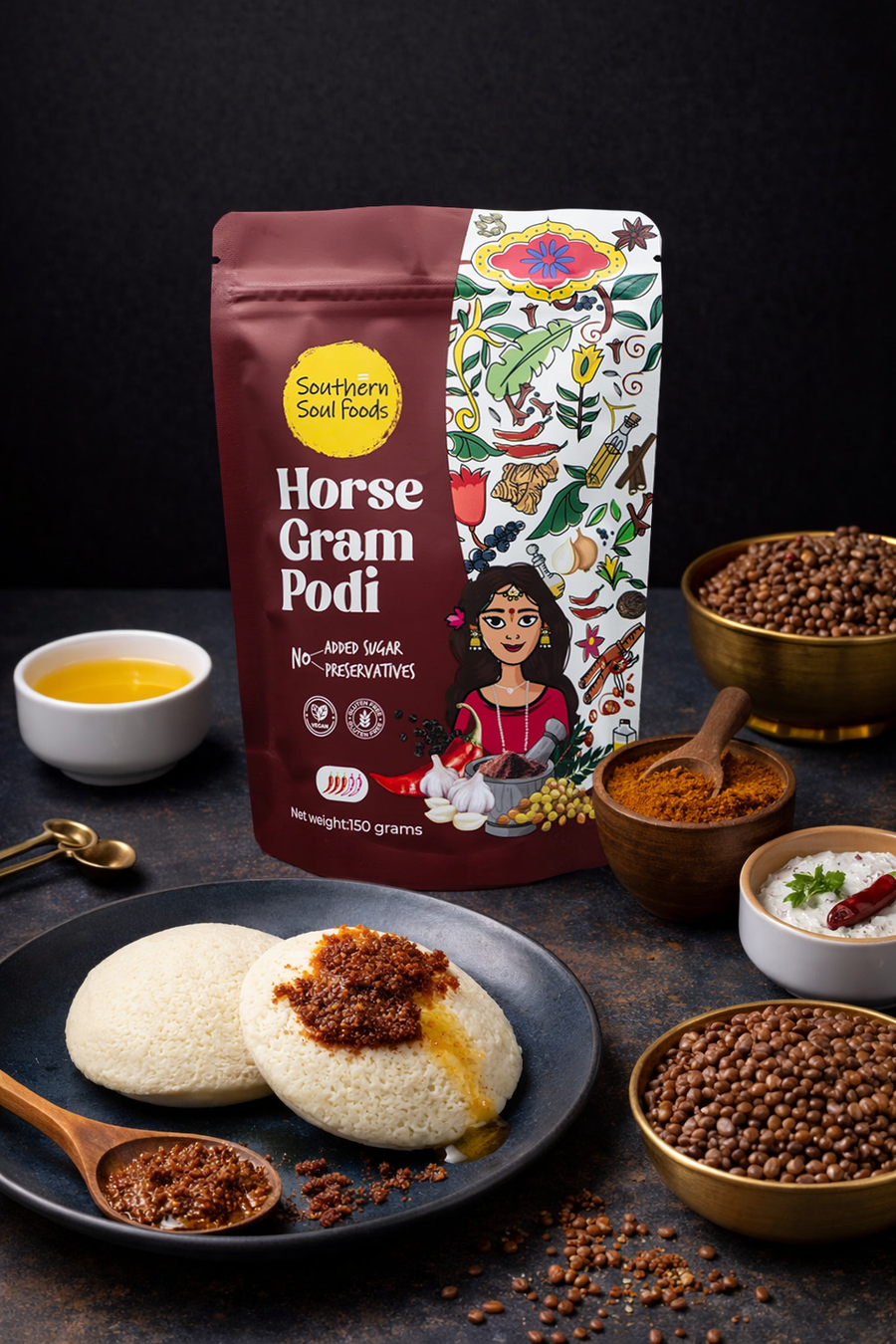 Idli + Horsegram Podi + Ghee