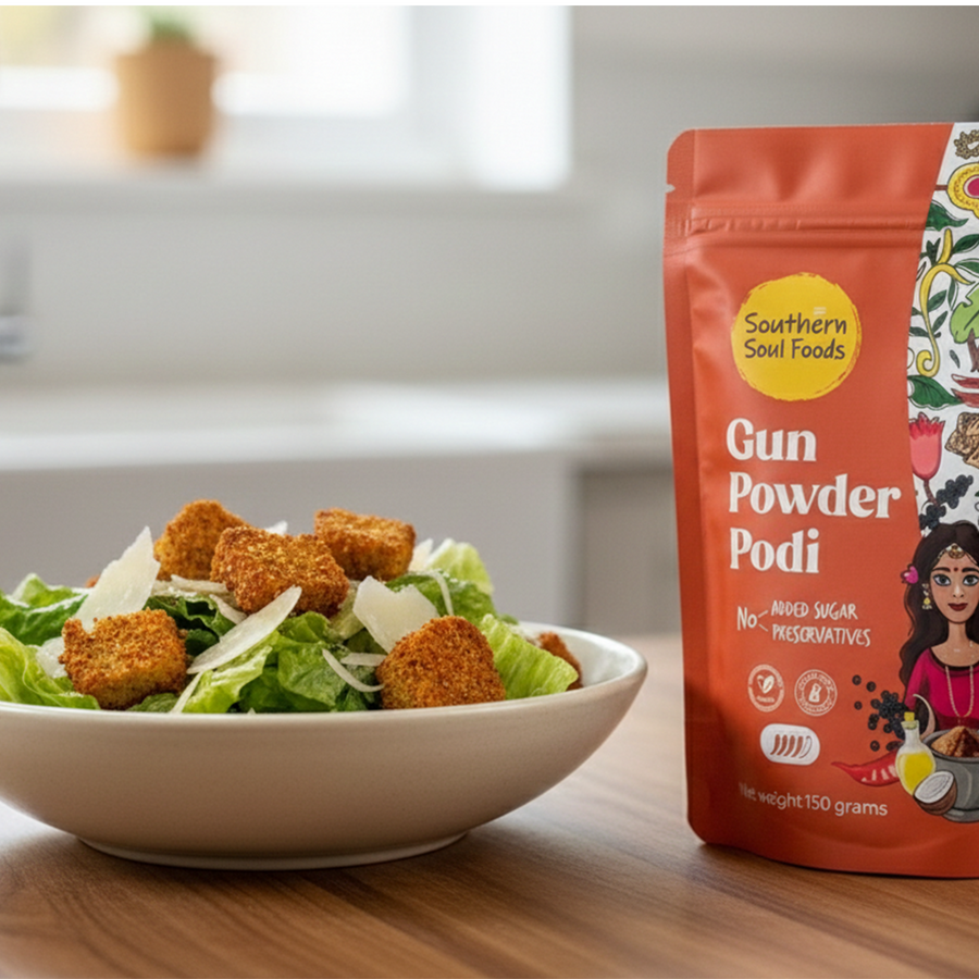 South‑Indian Caesar (with Podi Croutons)